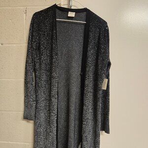 Soma black and silver metallic long sleeve duster cardigan sweater NWT size S